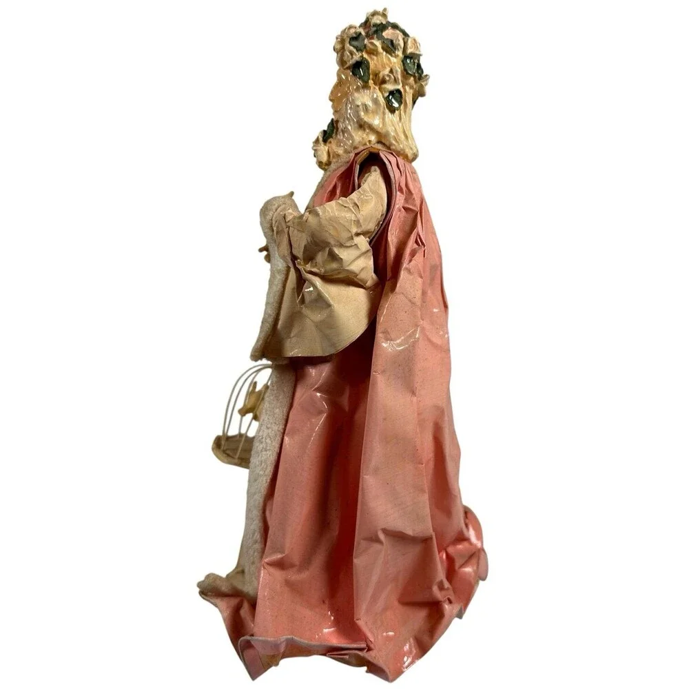 Vintage SILVESTRI Paper Mache Santa - Pink Father Christmas Tree Topper Decor